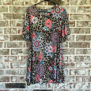 Unbranded Floral Leopard Print Bell Sleeve Tunic Top